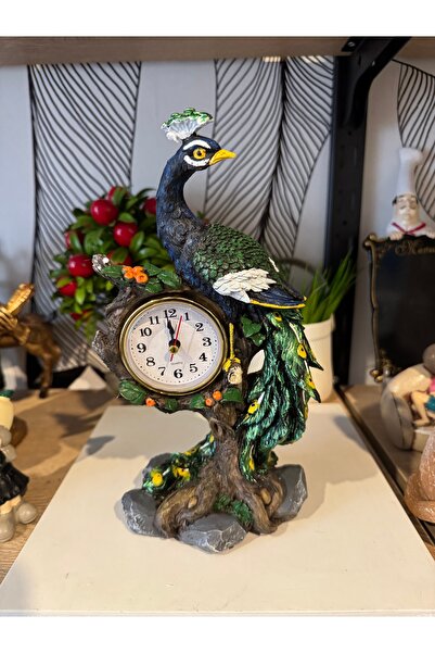 Atak Hediyelik Dekoratif tavuskuşu masa saati polyester dikey