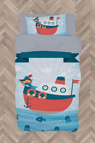 BAMBAŞKA MODA غرفة الأطفال والرضع طقم غطاء لحاف بنمط قرصان مع مناظير BMN-8281