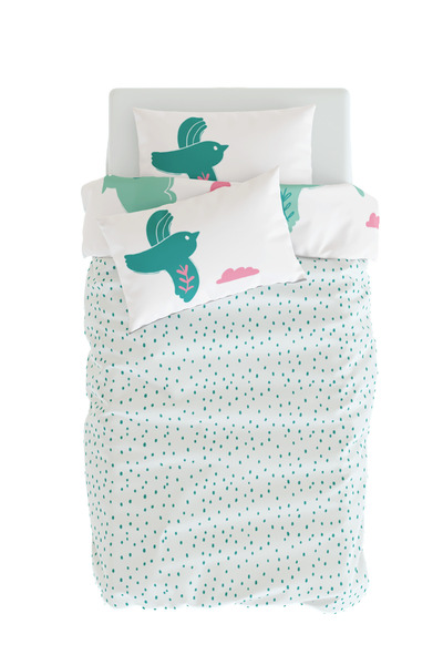 itsybitsy Double Sided Organic Single Children's Duvet Cover Set - Bird Pattern - Bird Of Life Series