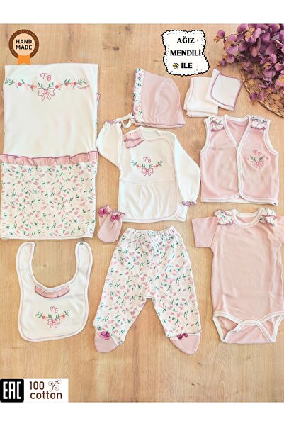 Tomuycuk %100 Pamuklu Yenidoğan Bebek Hastane Çıkışı 10'lu Set - Nakışlı & Me...