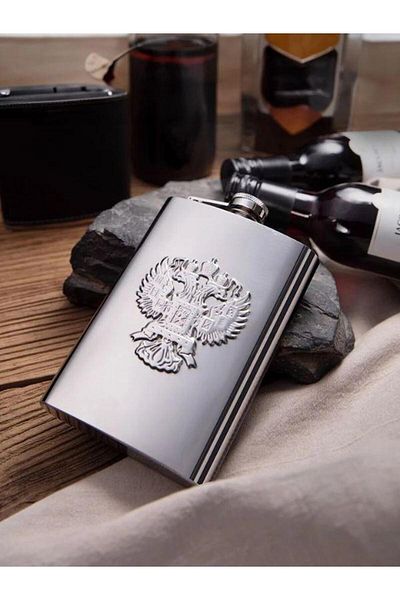 PERLOTUS Steel Embossed Eagle Figure 9 oz 270 ml Pocket Whiskey Drinking Bottle