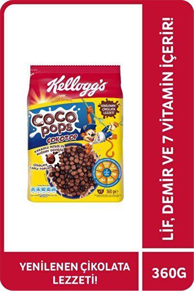 Kellogg's Coco Pops Çokotop Çikolatalı Buğday Ve Mısır Gevreği 360 Gr, Lif,demir Ve 6 Vitamin Içerir