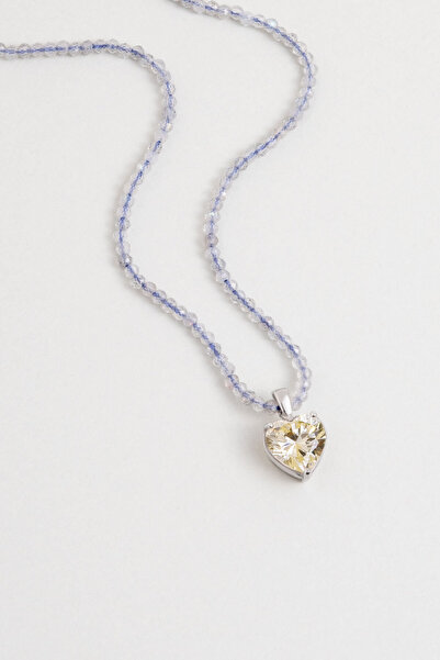 So CHIC... Labradoit Kalp 18 Ayar Beyaz Altın Kaplama 45 Cm Gümüş Kolye