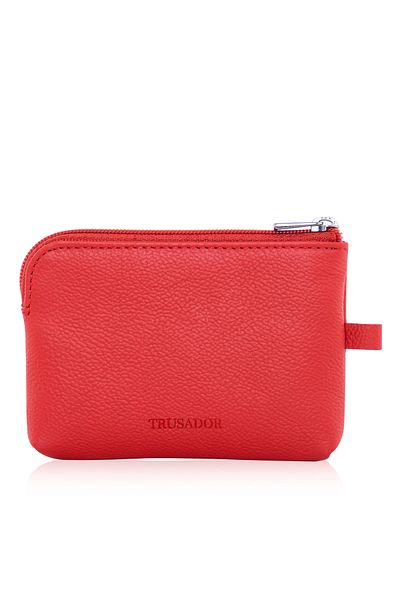 Trusador Milano Red Zipper Mini Size Pouch Wallet Women Genuine Leather Rfid Protect Keychain