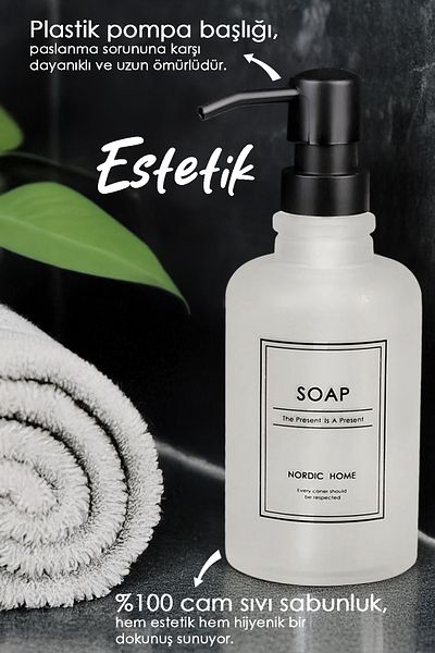 Meleni Home Σετ μπάνιου 3 τεμαχίων από γυαλί - Σετ μπουκάλι υγρού σαπουνιού, θήκη οδοντόβουρτσας και σετ δοσομετρητή σαπουνιού από βαμβάκι