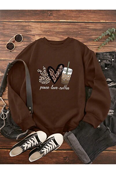 Eritqaa Peace.Love.Coffee Printed Crew Neck Sweatshirt
