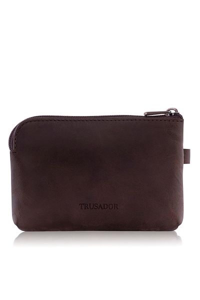 Trusador Milano Brown Πορτοφόλι με φερμουάρ Mini Size Unisex Γνήσιο δέρμα με προστασία Rfid