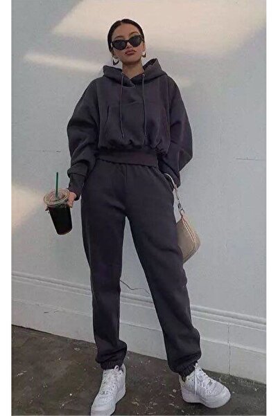 FİTGO Γυναικείο αθλητικό παντελόνι με μαλακή υφή χειμερινής ανθρακίς