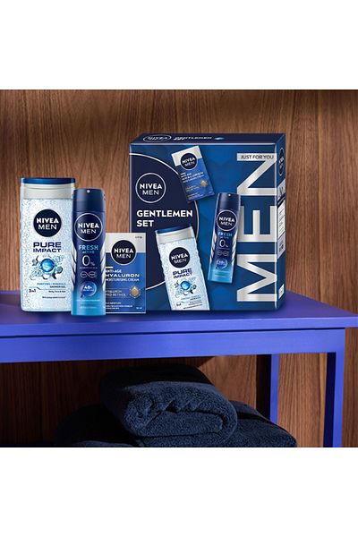 NIVEA Men : Hyaluron face cream SPF15 50 ml, Pure  shower gel 250 ml, Fresh Activ deodorant 150 ml
