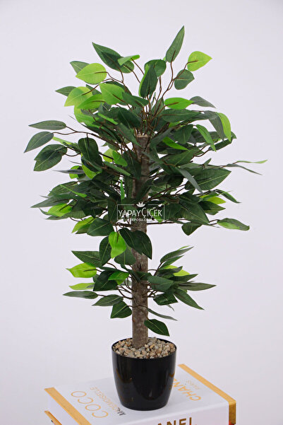 Yapay Çiçek Deposu Yapay Ağaç Mini Benjamin Taş Detaylı 60 cm Yeşil