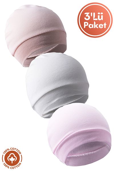 Miniel Unisex Baby Combed Organic Cotton Newborn 3-Piece Baby Beanie Colorful Set
