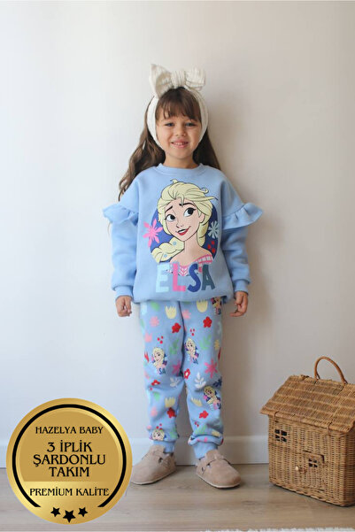 Skygo KIZ ÇOCUK ELSA MODELLİ 3 İPLİK ŞARDONLU EŞOFMAN TAKIMI