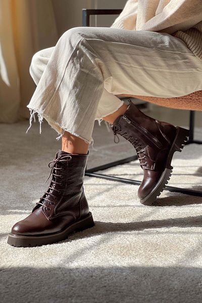NİŞANTAŞI SHOES Dámské šněrovací boty Tempest z pravé kůže na podpatku
