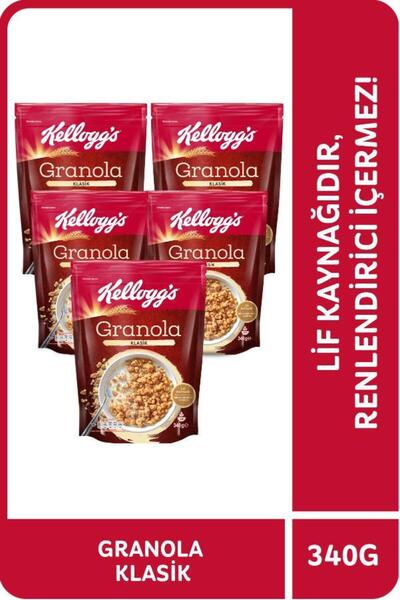 Kellogg's Granola Klasik 340 G X 5 Adet, %56 Yulaf Içerir, Lif Kaynağı, Kahvaltılık Gevrek