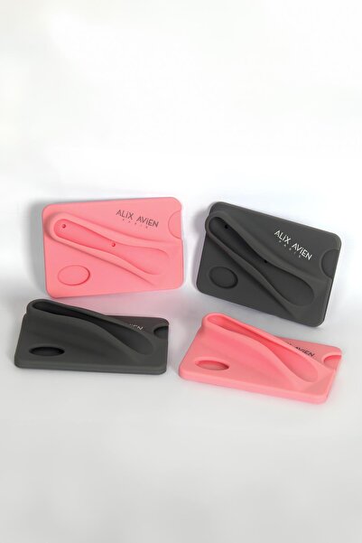 Alix Avien Gray Lipstick Compartment Silicone Phone Card Holder - Silky Care Lipgloss Silicon Case Gray