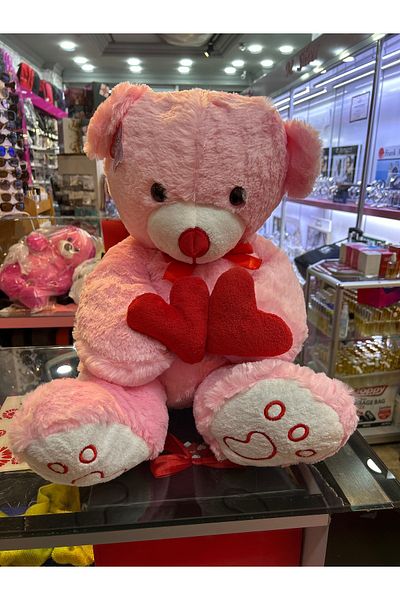 peluş Pink Cute Bear with Double Heart 90cm