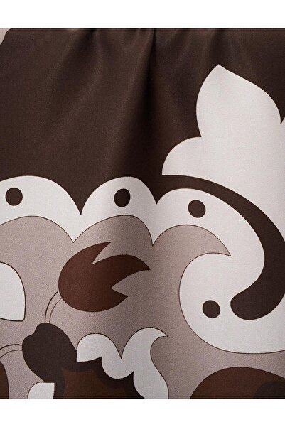 Kayra Coffee Color Geometric Floral Print Scarf