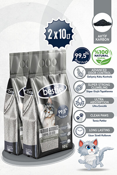Bestie Aktif Karbonlu Topaklanan Kedi Kumu 10 Lt x 2 Adet