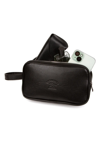 Newish Polo حقيبة يد رجالية من الجلد الأسود للحلاقة والعناية بمستحضرات التجمي...