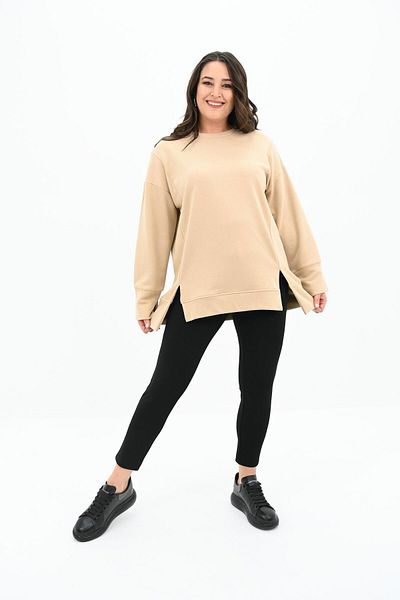 Koza Butik Women's Large Size Oversize Slit Detail Sweatshirt 1865-25