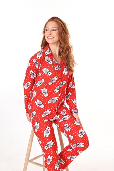 MEBA Σετ χριστουγεννιάτικων πιτζάμες με κόκκινο χριστουγεννιάτικο σετ χριστουγεννιάτικων πιτζάμες με κουμπιά μπροστά