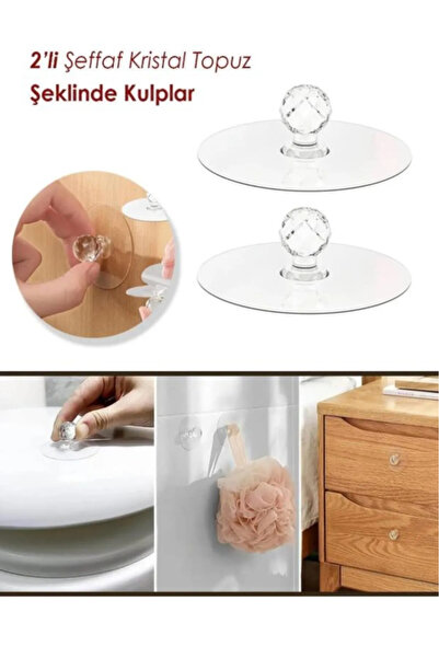 AYGÖREN HOME 2 Adet Yapışkanlı Kristal Kulp Tutma Kolu Askı Dolap, Ayna, Kapa...