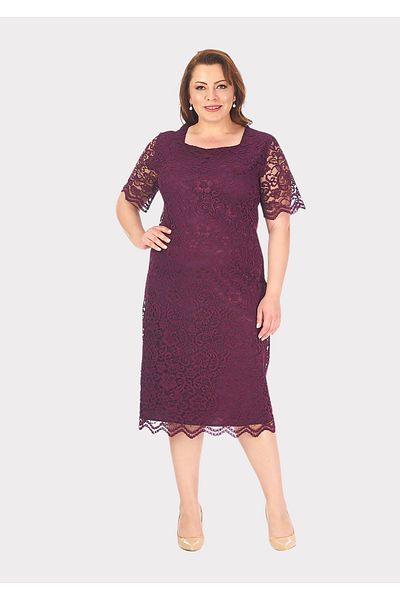 LİLAS XXL Rochie de seara din dantela de culoare prune cu decolteu patrat marime