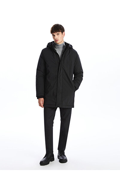 LC Waikiki Men's Black Standard Fit Hooded Coat