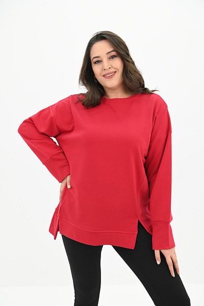 Koza Butik سويت شيرت نسائي كبير الحجم بفتحة مفصلة 1865-25