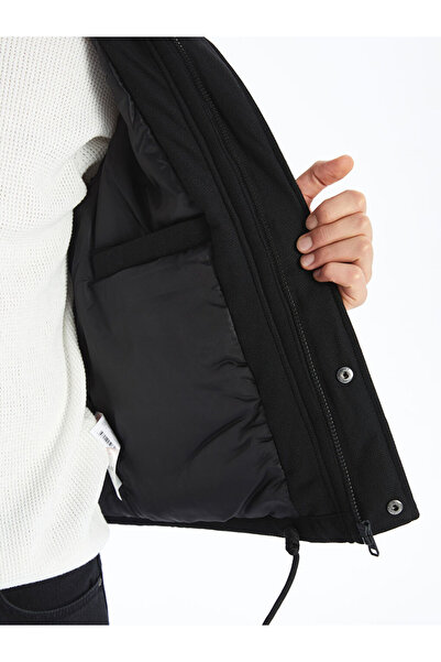 LC Waikiki Μαύρο ανδρικό παλτό άνετο και ευρείας εφαρμογής ψηλός λαιμός