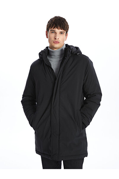 LC Waikiki Men's Black Standard Fit Hooded Coat
