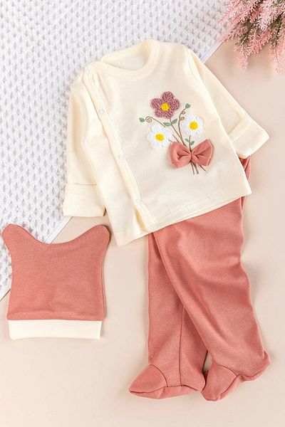 Pear Wear Baby Girl 3-Piece Hospital Release Floral Embroidered Baby Girl Set 3 Pieces
