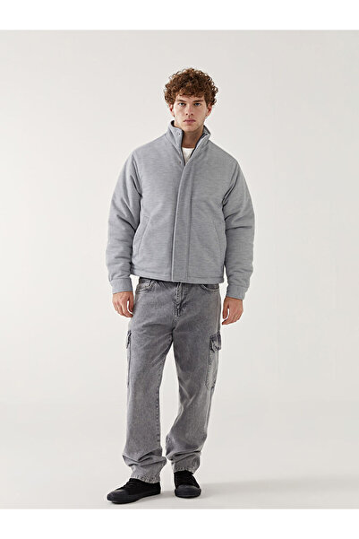 LC Waikiki Γκρι ανδρικό παλτό άνετο και ελαφρύ ψηλός λαιμός