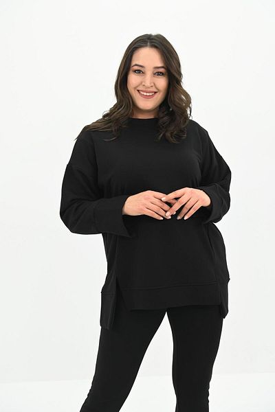 Koza Butik Women's Large Size Oversize Slit Detail Sweatshirt 1865-25
