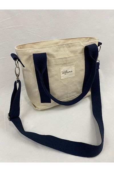ASFAMA Zippered Canvas Bag - Tote Bag with Shoulder Strap