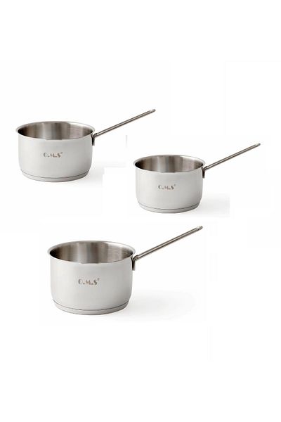 OMS Single Handle Small Size 3-Piece Coverless Poured Mouth Milk Bowl Sauce Pan Set 12-14-16cm