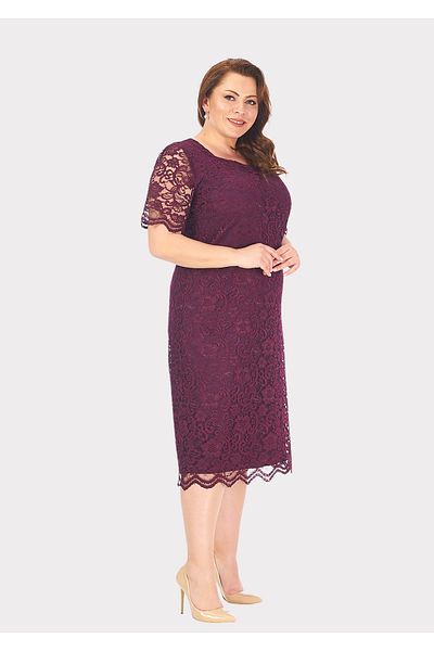LİLAS XXL Rochie de seara din dantela de culoare prune cu decolteu patrat marime