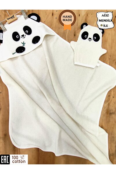 Tomuycuk Soft Water Absorbent Baby Bath Towel - 100% Cotton, Panda Embroidered & Washcloth Set