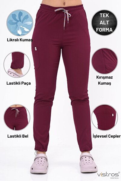 Vistros Medikal Premium Kumaş Gizli Cep Gizli Düğme Detaylı Likralı Scrubs Hemşire Doktor Üniforma (Alt) V-004