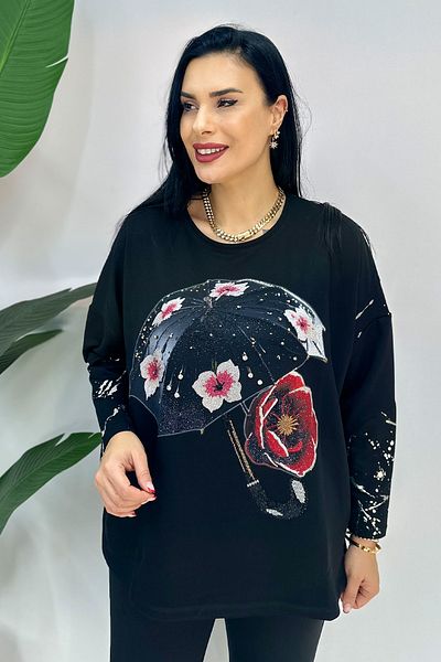 GÖKSEL Umbrella Printed Plus Size Sweat - Black