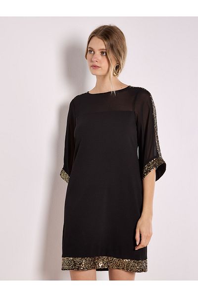 Apricot Kimono-Ärmel-Paillettenkleid