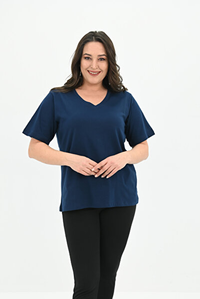 Koza Butik Γυναικείο μπλουζάκι με λαιμόκοψη V Basic Plus Size 1297-22