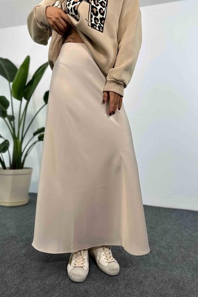 MODA UGS Fusta din satin de lux cu talie elastică Fusta din satin