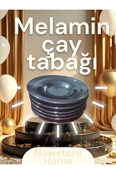 NEBİL HOME Çizgili Siyah Lüx Melamin Plastik 6'lı Çay Tabağı