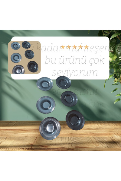 NEBİL HOME Striped Black Luxury Melamine Plastic 6-Piece Tea Plate