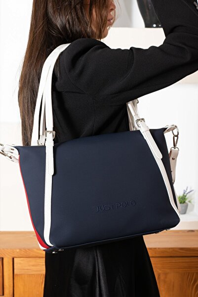 Just Polo Navy Blue and White Women's Sports Bag - Long Strap, Suitcase Size ...