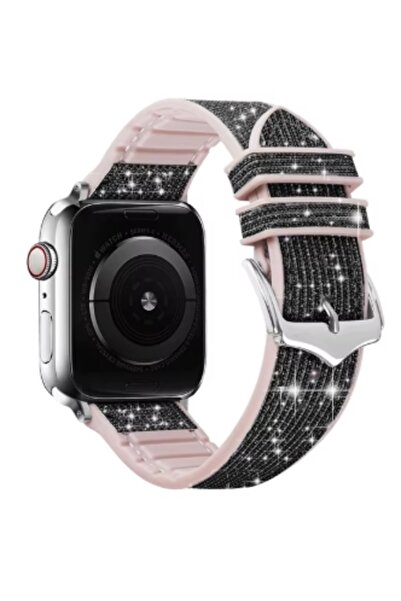 bbtech Watch 41/40/38 Mm Series 10(42MM)/9/8/7/6/5/4/3/se Uyumlu Parlak Simli Silikon Kordon