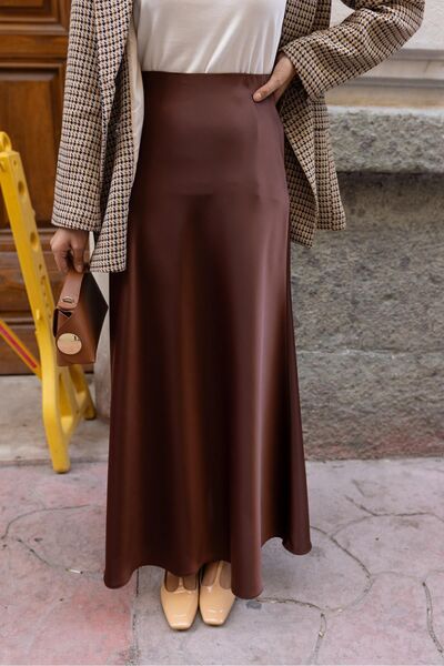 MODA UGS Lüks Saten Kumaş Beli Lastikli  Etek Satin skirt