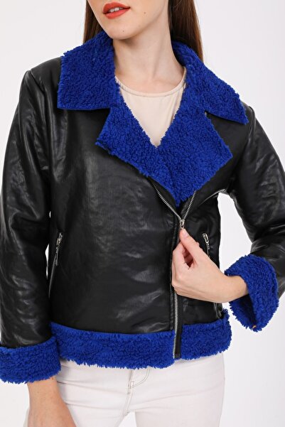 Reji Short Leather Coat with Fur Garnish