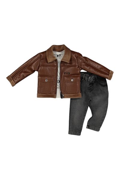 Canöz Kids Leather Jacket 3 Piece Set